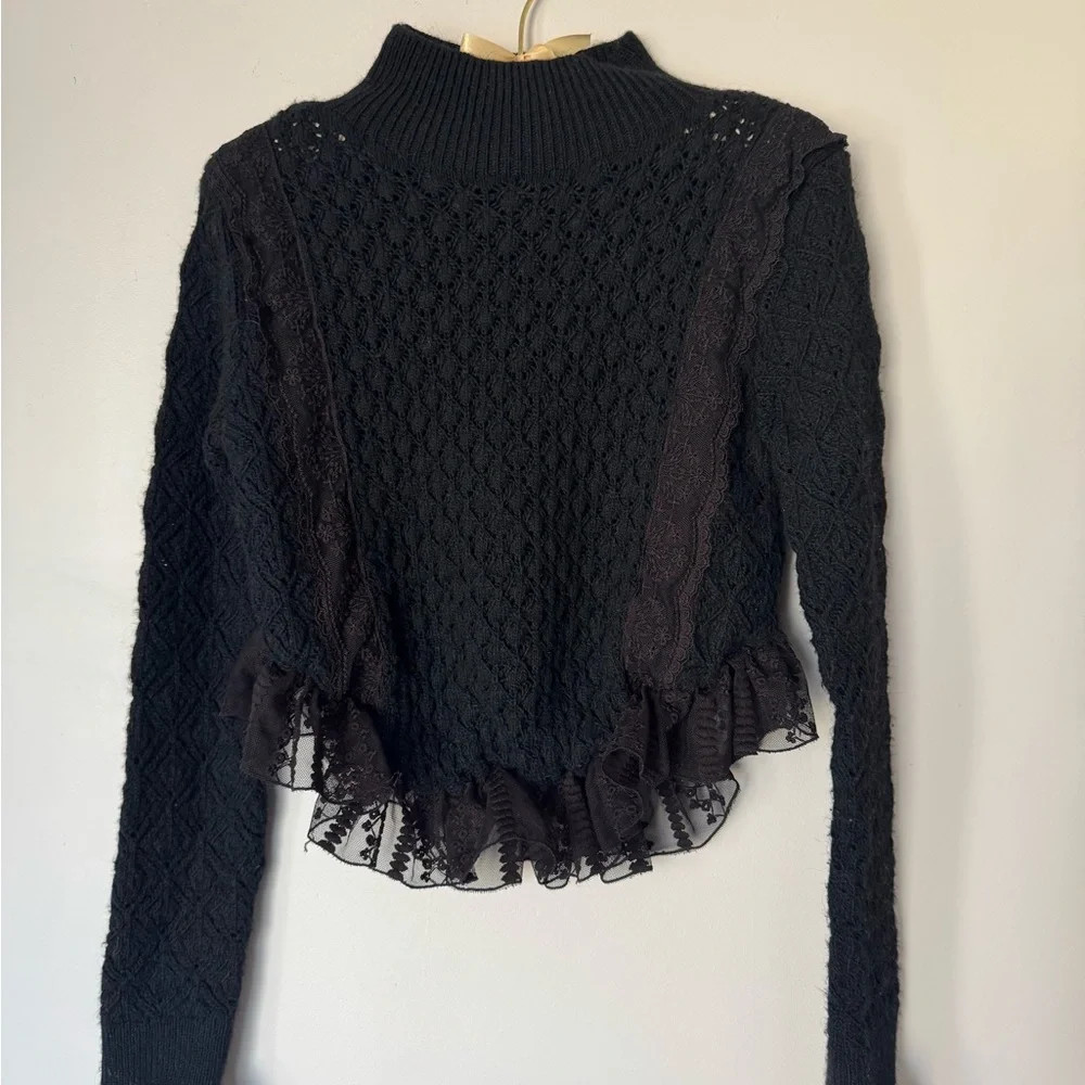 Zara Black Women's Cropped Lace Sweater - Picture 4 of 11